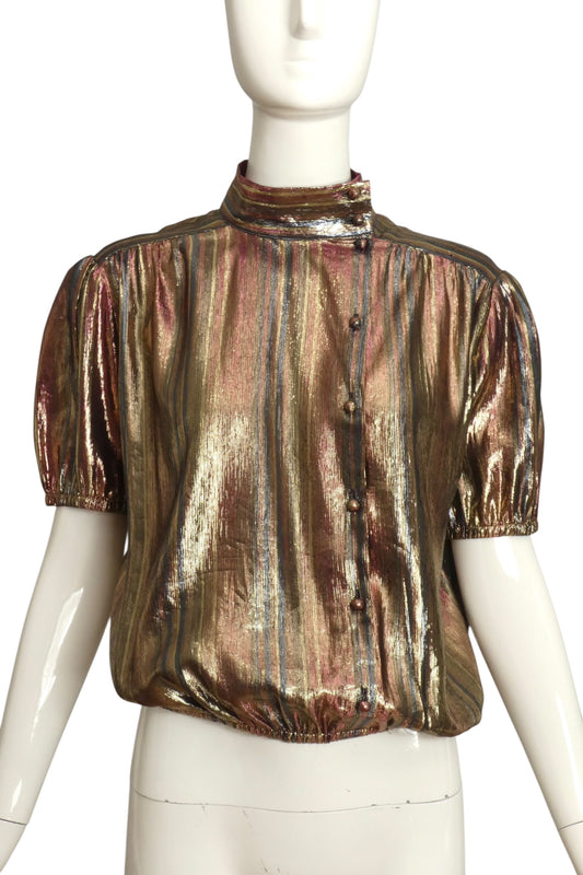 TED LAPIDUS- 1970s Silk Blend Lame Blouse, Size 10