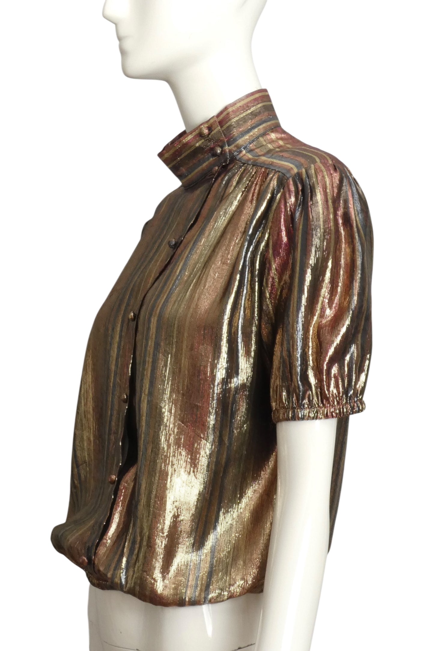 TED LAPIDUS- 1970s Silk Blend Lame Blouse, Size 10