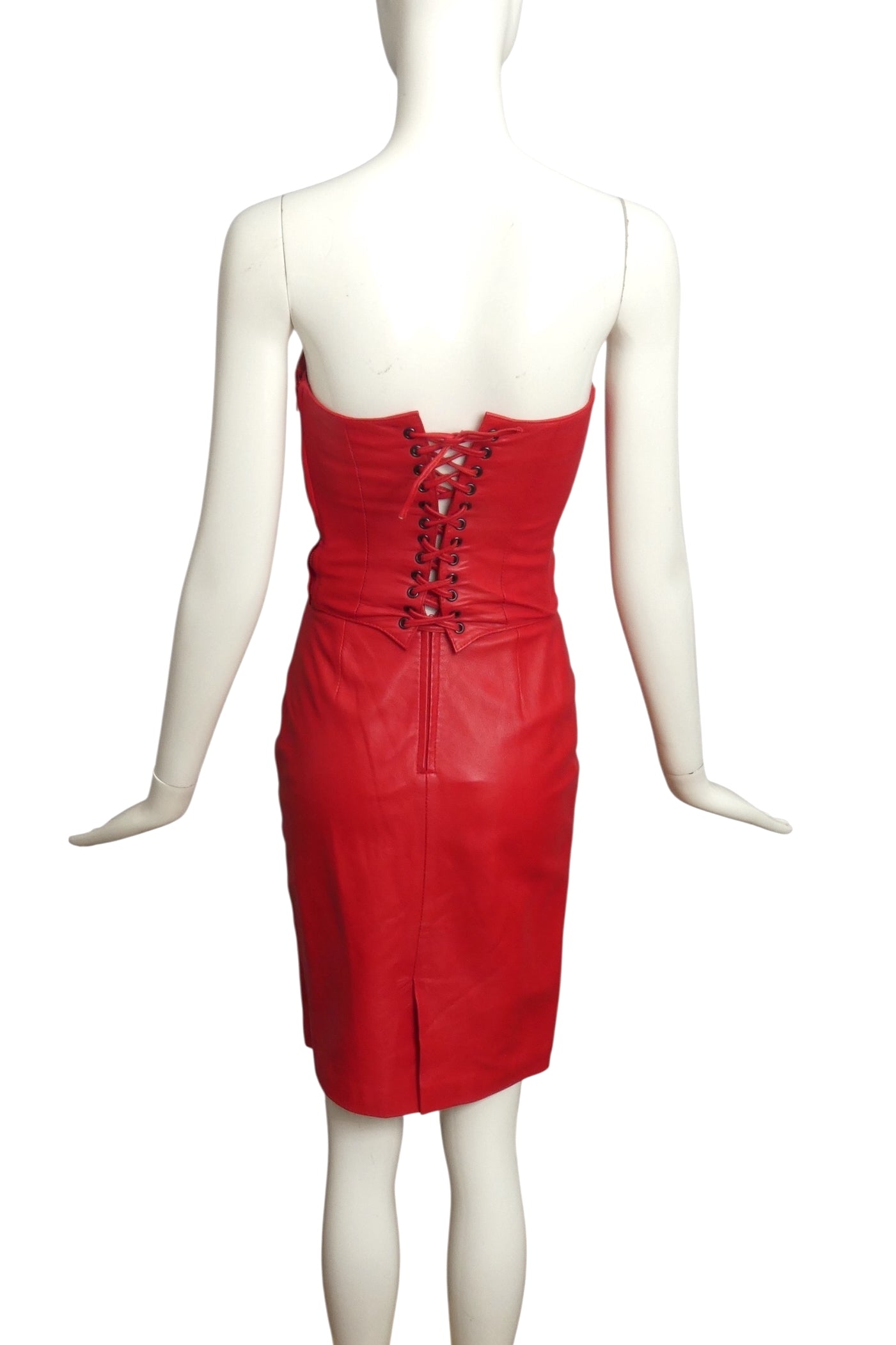 MICHAEL HOBAN- 1980s 3pc Red Leather Skirt Suit, Size 2