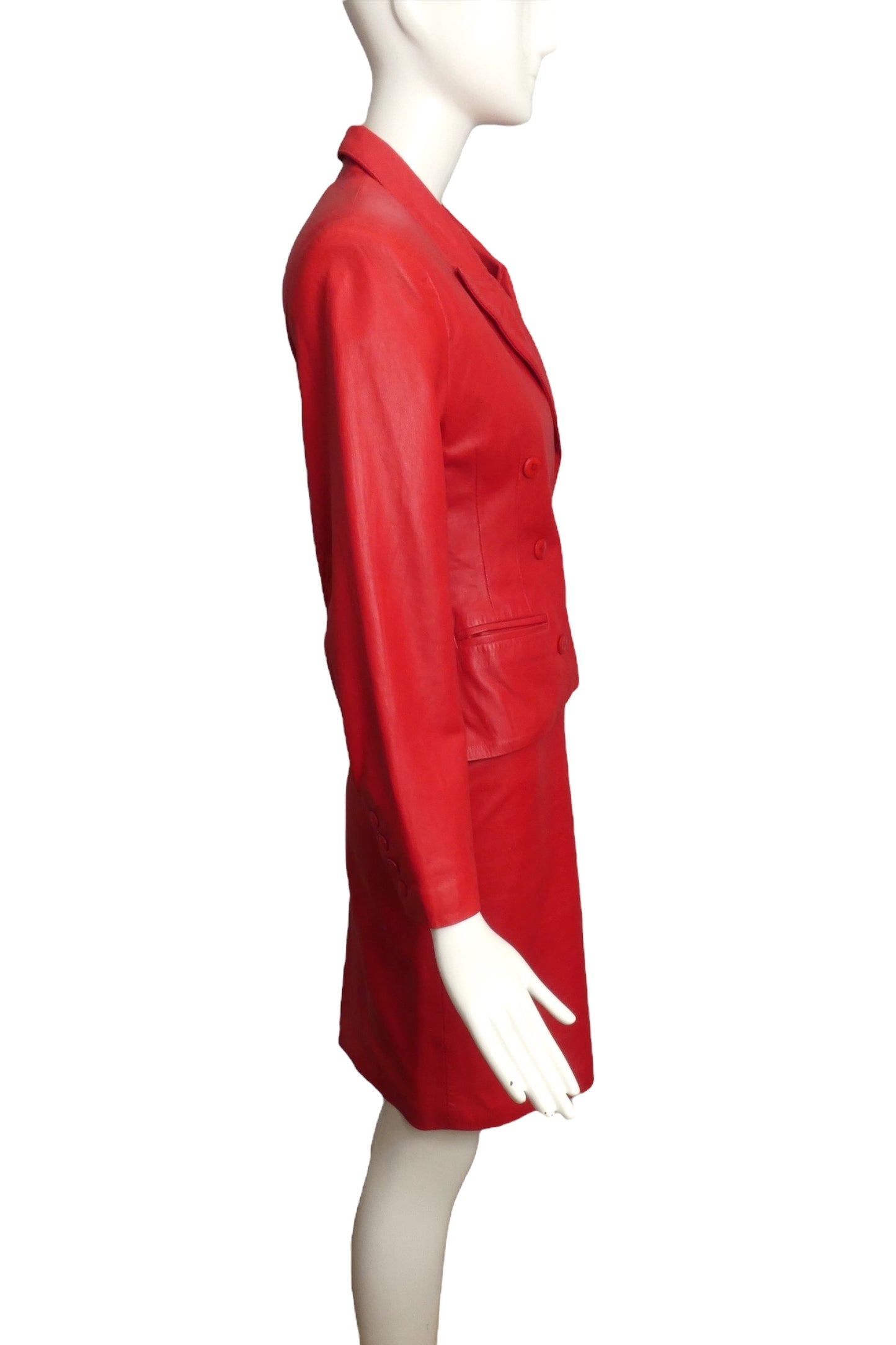 MICHAEL HOBAN- 1980s 3pc Red Leather Skirt Suit, Size 2
