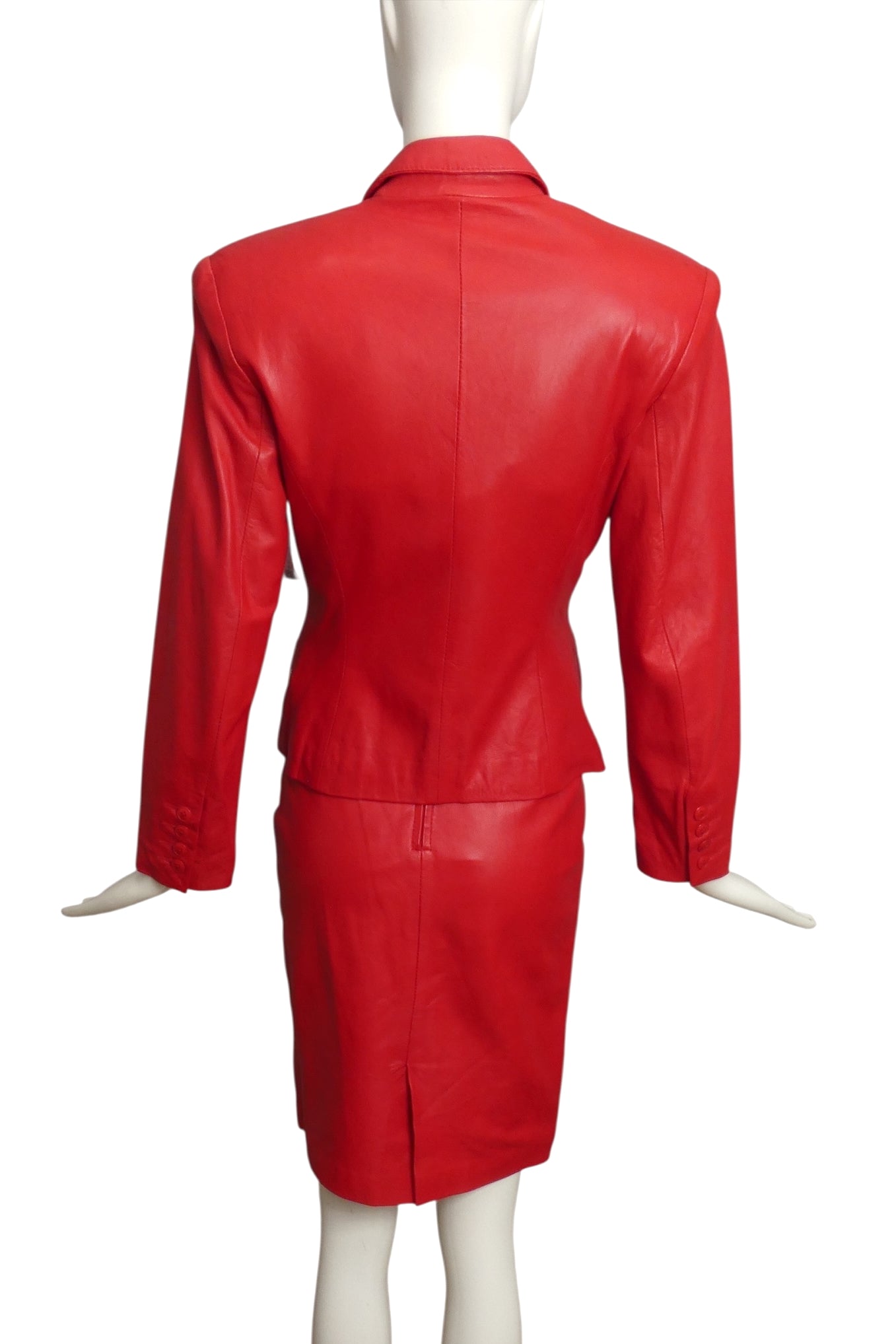 MICHAEL HOBAN- 1980s 3pc Red Leather Skirt Suit, Size 2