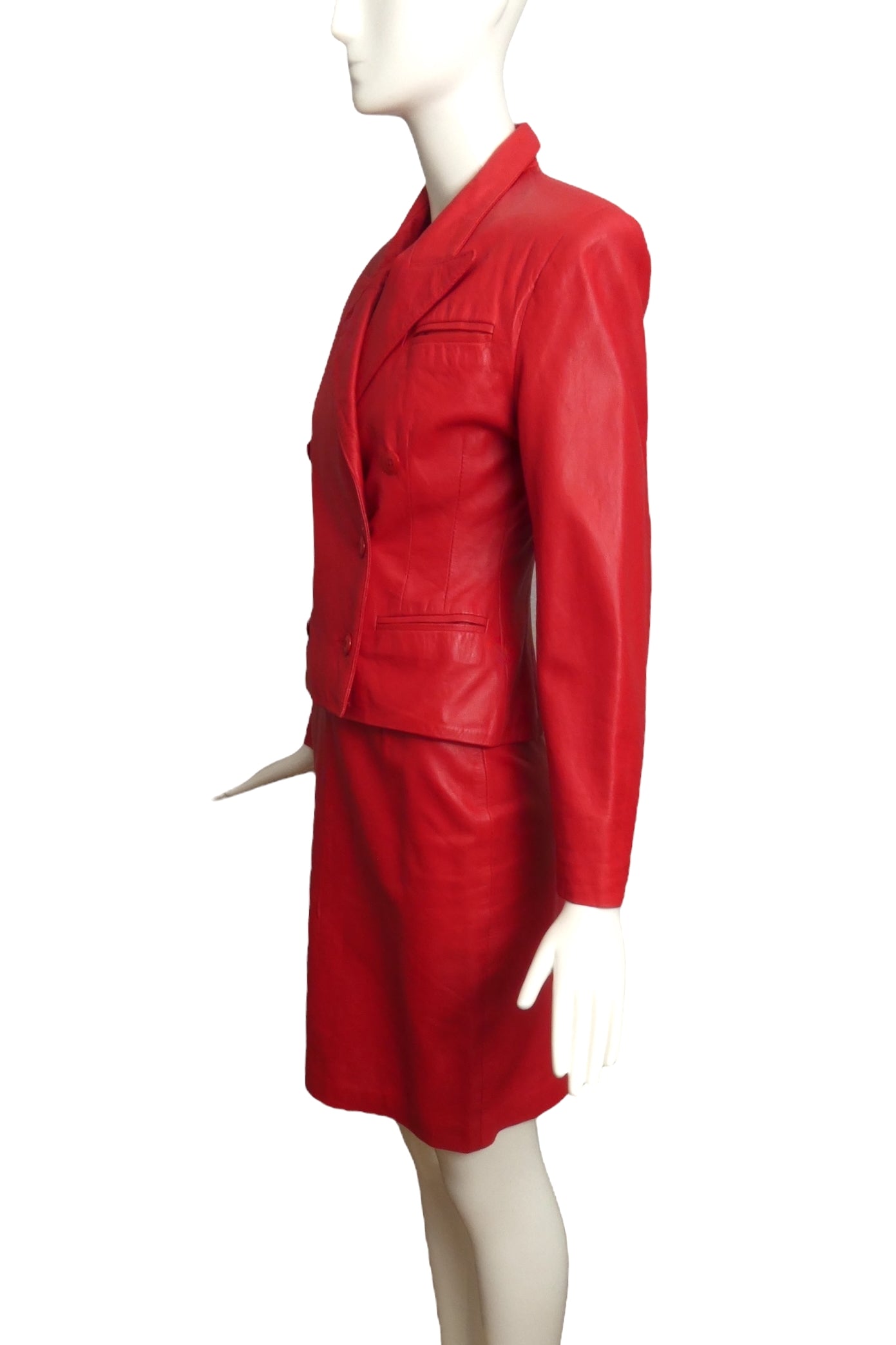 MICHAEL HOBAN- 1980s 3pc Red Leather Skirt Suit, Size 2