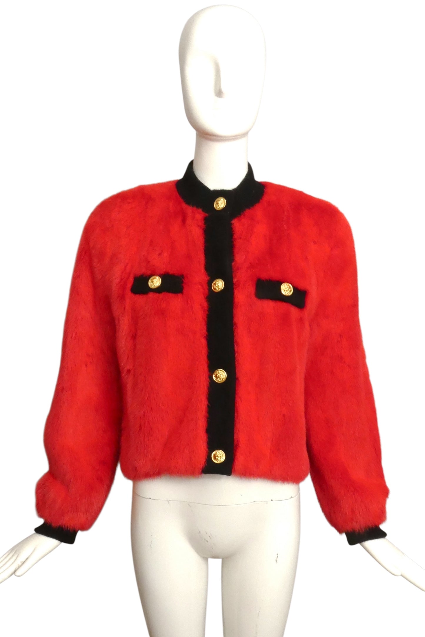 1980s Red Mink Cropped Jacket, Size 8