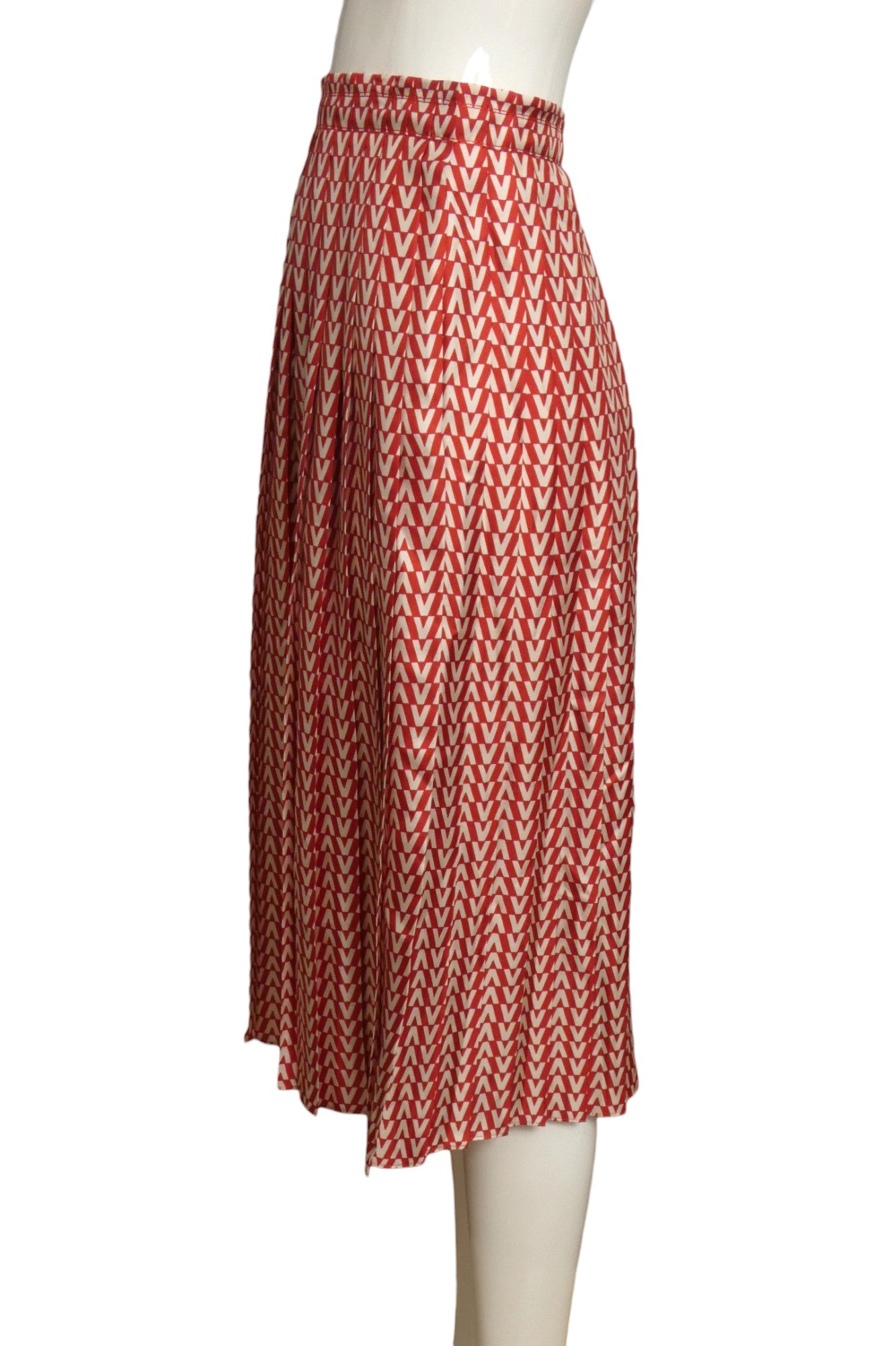 VALENTINO- 2019 Red & White Print Silk Pleat Skirt, Size 6