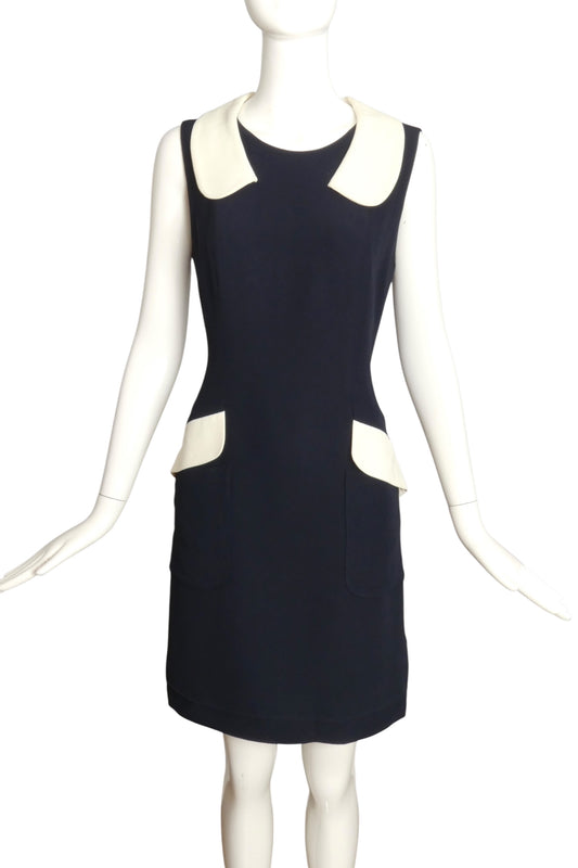 CHEAP & CHIC MOSCHINO- 1990s Navy Crepe Shift Dress, Size 6