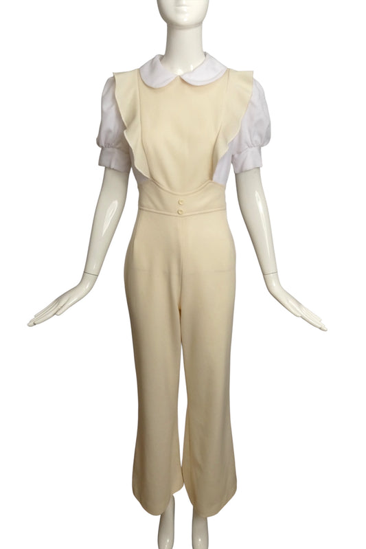 1970s Ivory & White Knit Jumpsuit, Size 6