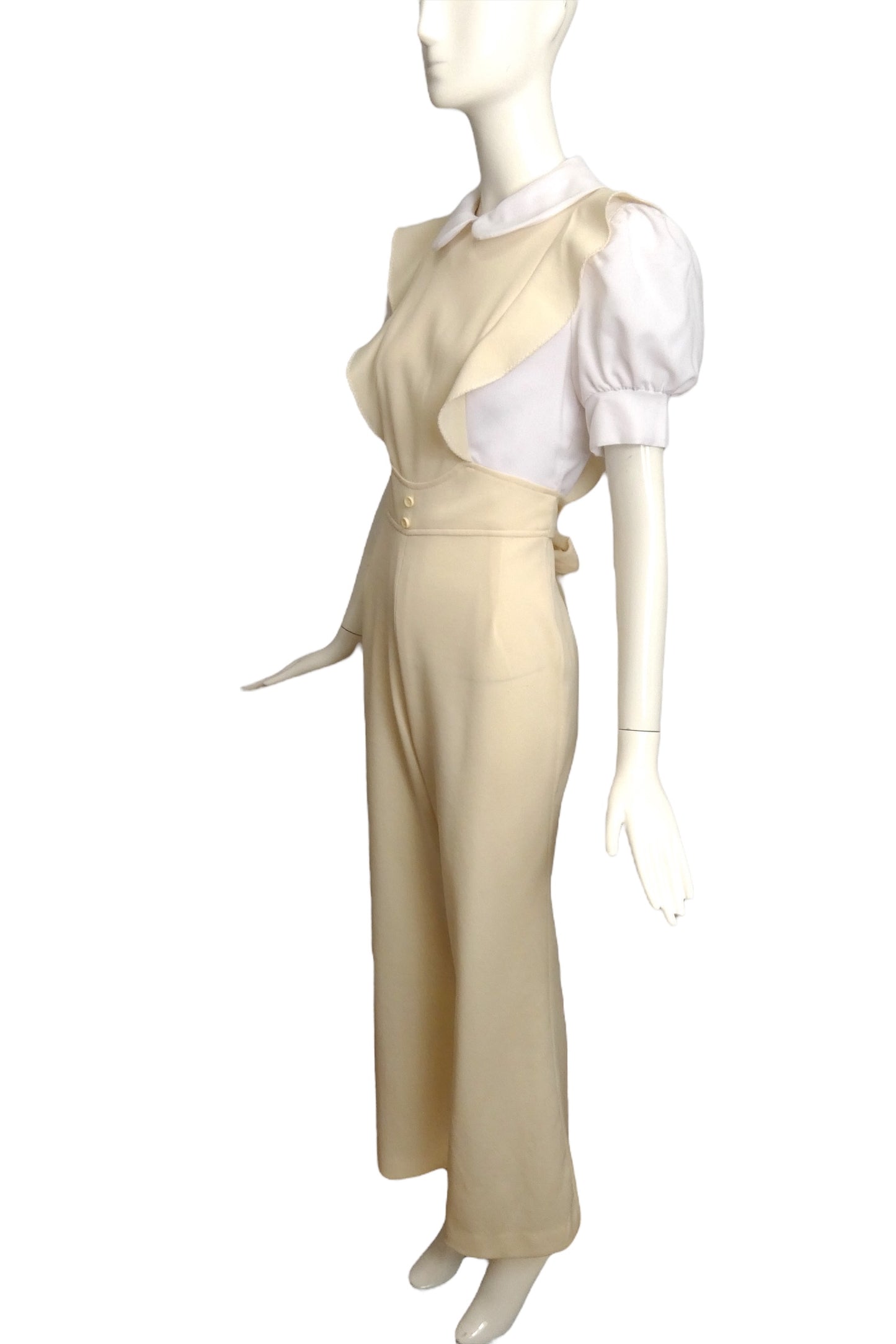 1970s Ivory & White Knit Jumpsuit, Size 6
