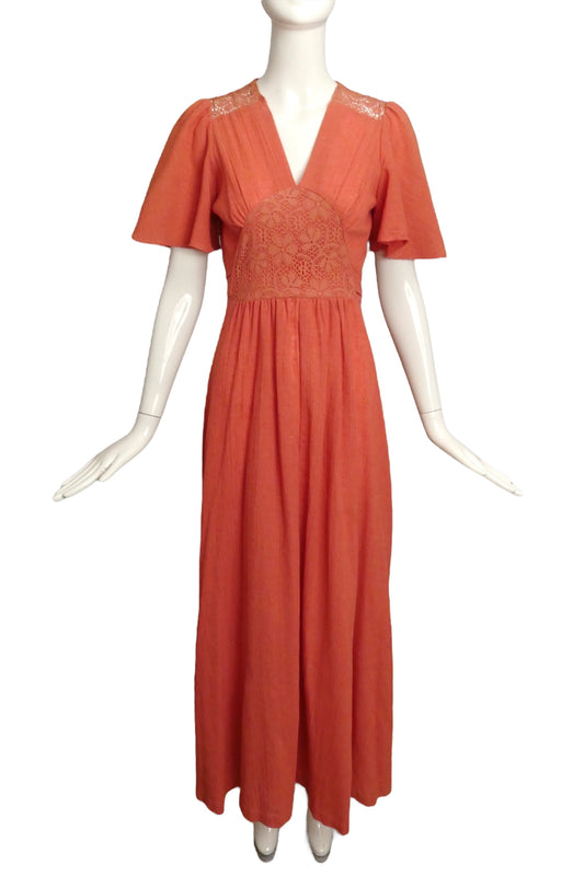 1970s Coral Cotton Patio Dress, Size 6