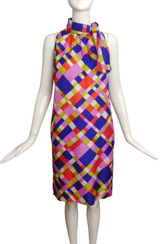 GINO CHARLES- 1960s Geo Print Silk Dress, Size 4