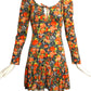 1960s Floral Print L/S Knit Dress, Size 6
