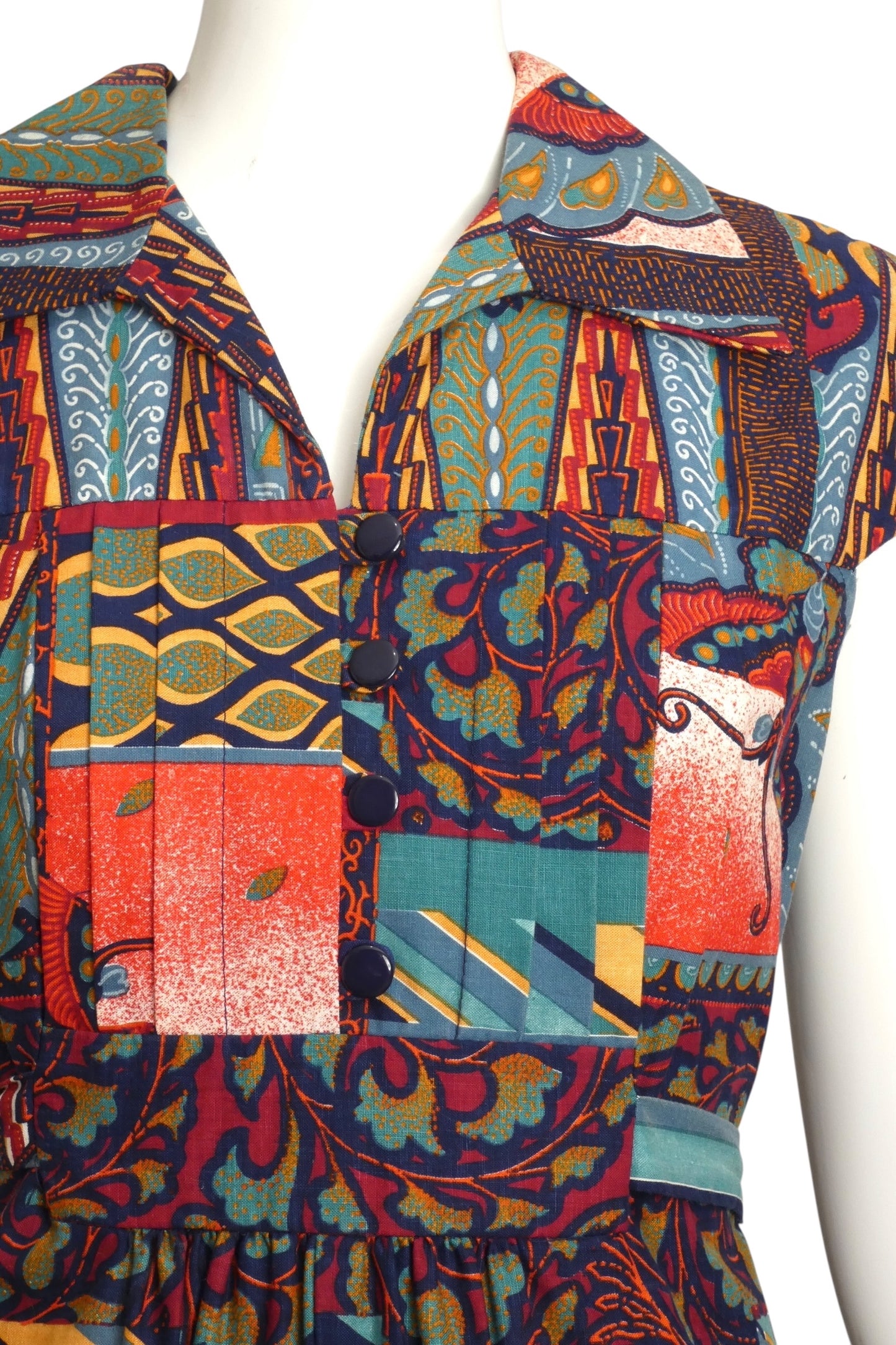1970s Multi Color Printed Cotton Dress, Size 6