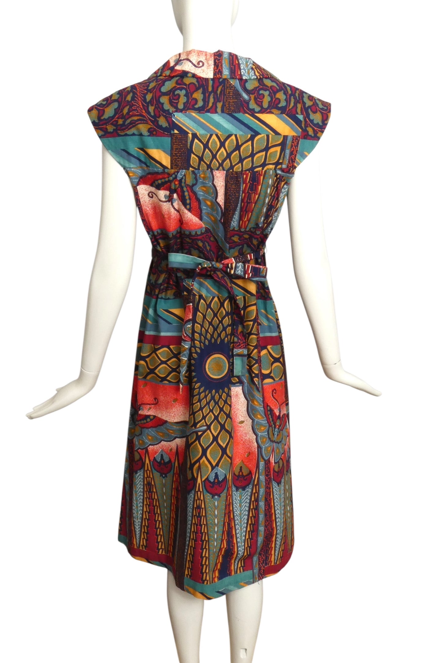1970s Multi Color Printed Cotton Dress, Size 6