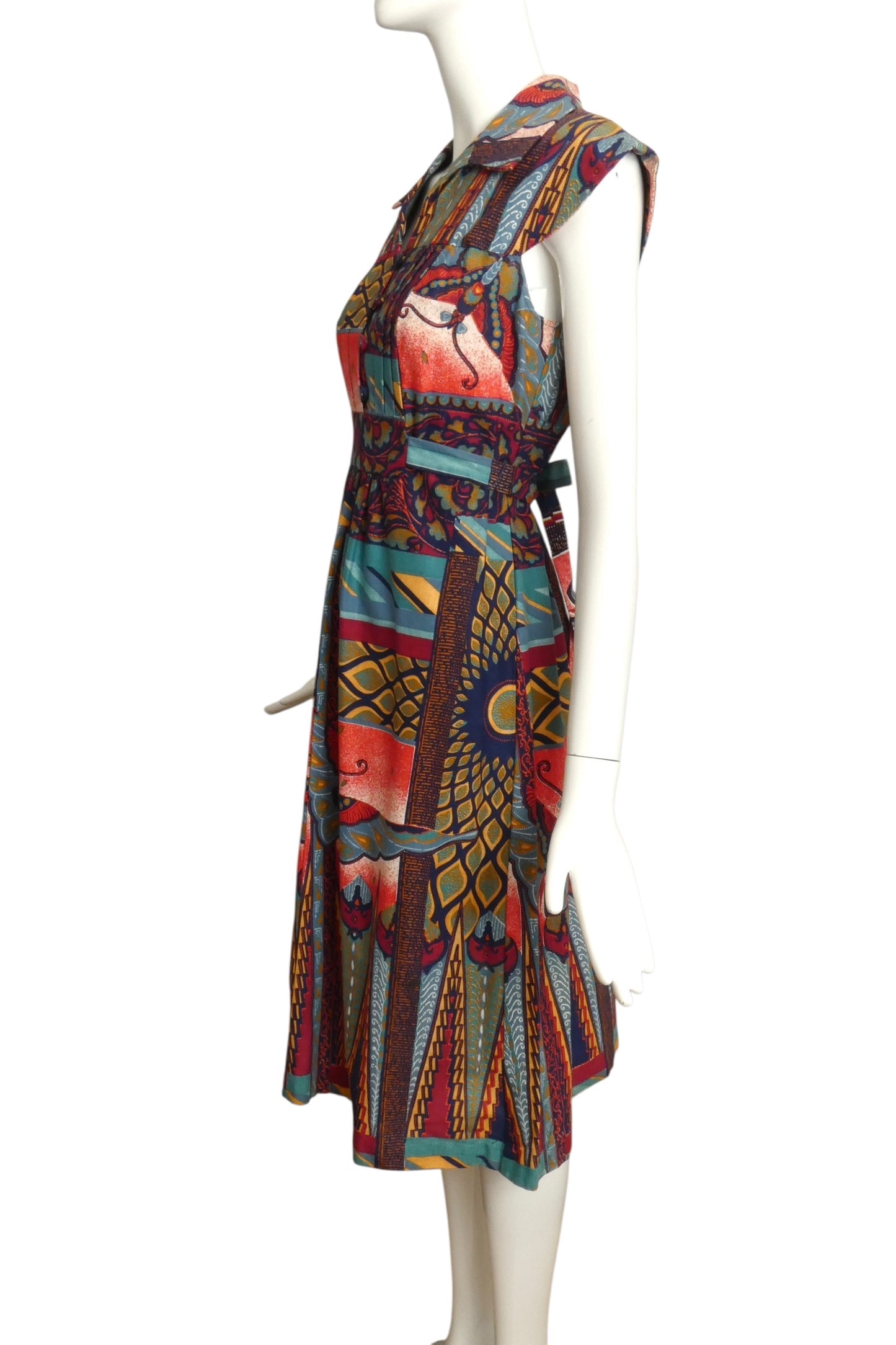1970s Multi Color Printed Cotton Dress, Size 6
