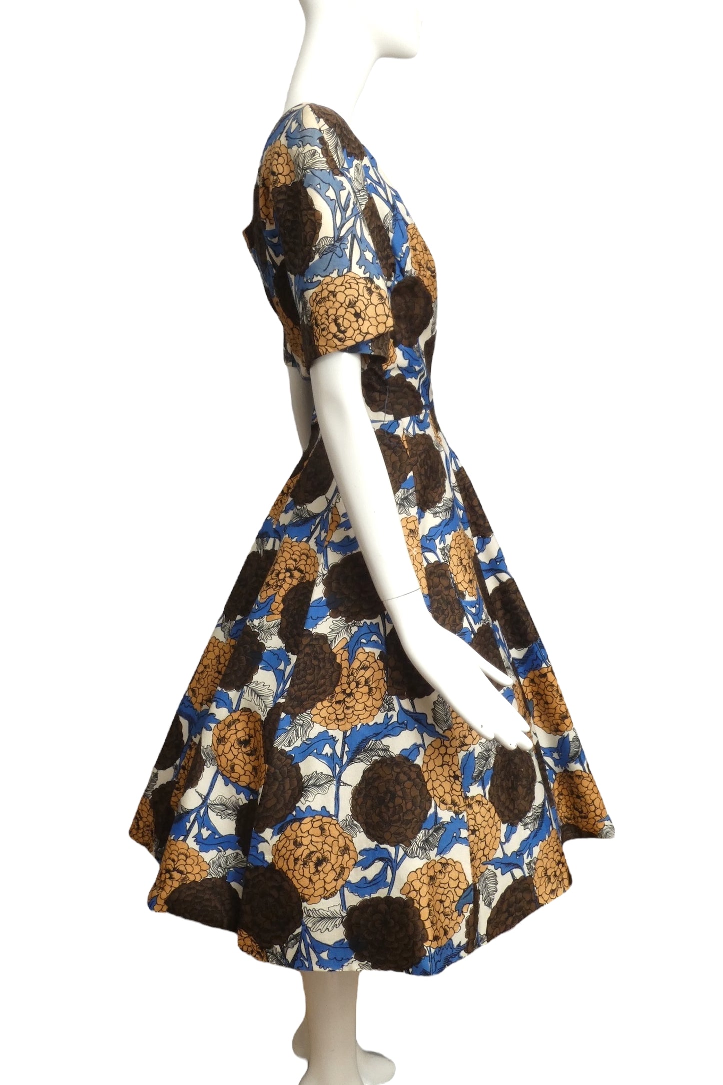SCAASI- 1960s Floral Linen Dress, Size 6