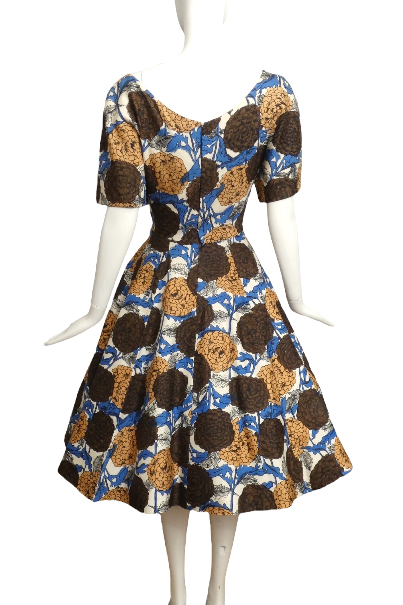 SCAASI- 1960s Floral Linen Dress, Size 6