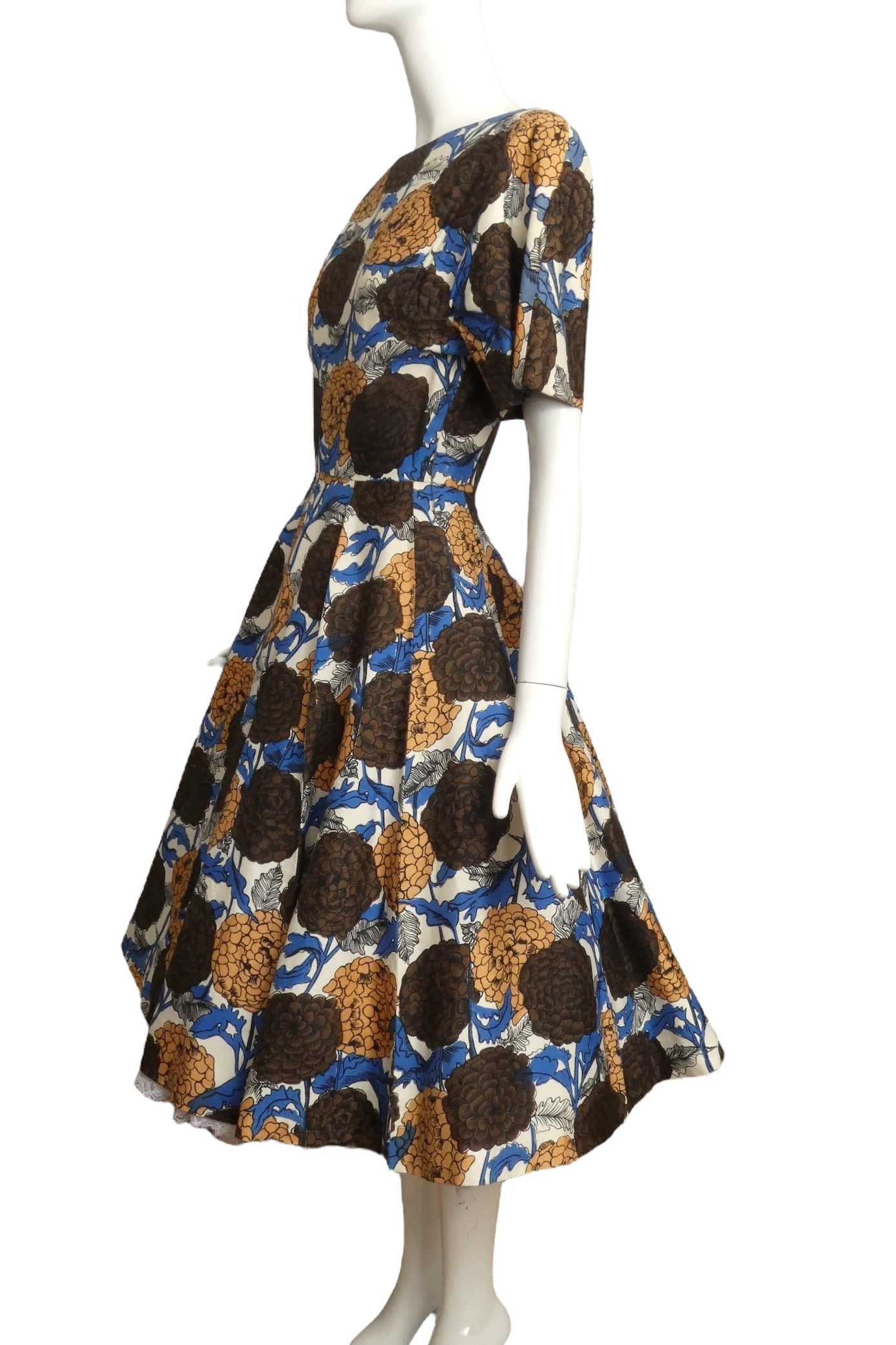 SCAASI- 1960s Floral Linen Dress, Size 6