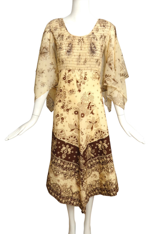 1970s Printed Batiste Smocked Dress, Size 8