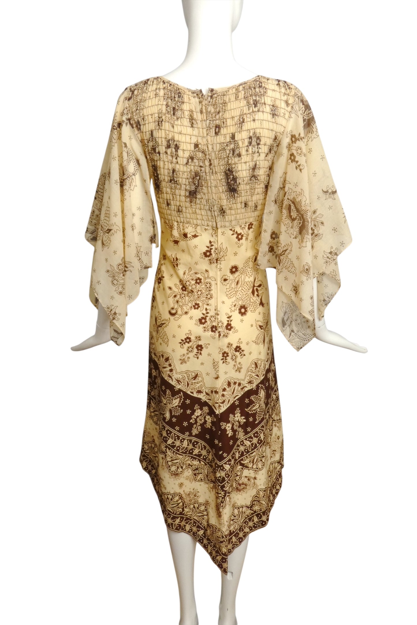 1970s Printed Batiste Smocked Dress, Size 8