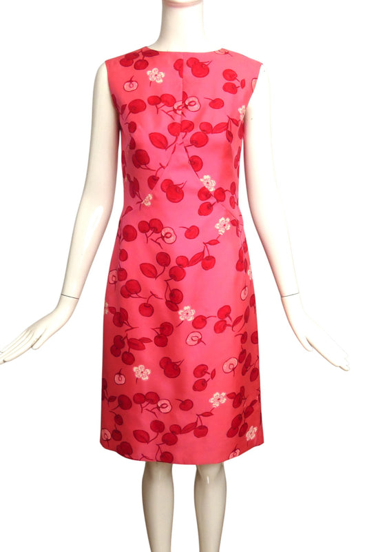 1960s Pink Cherry Print Dress, Size 6