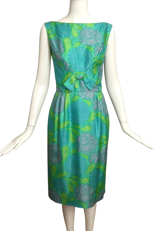 1950s Floral Print Silk Dress, Size 4