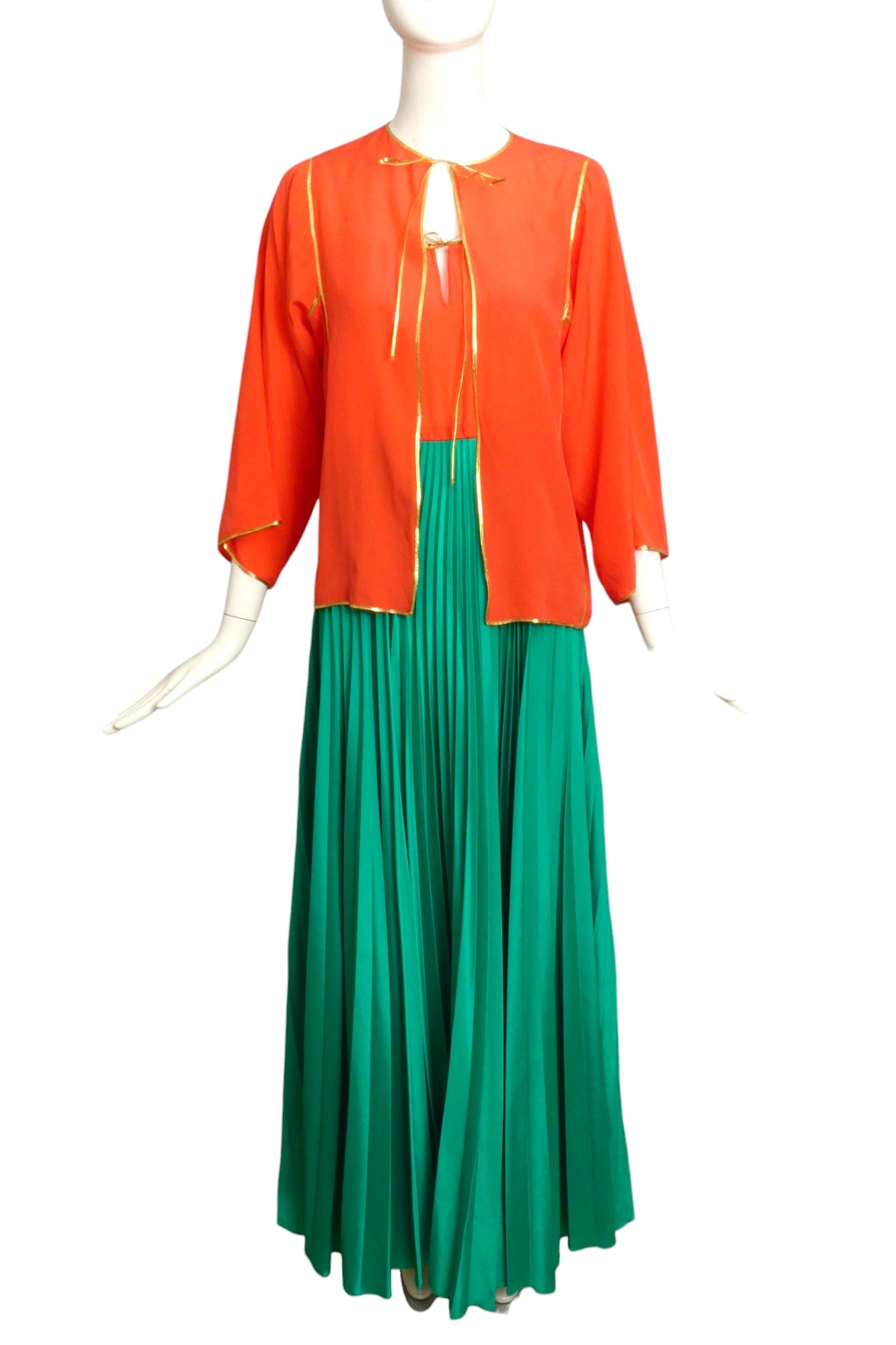 OSCAR DE LA RENTA- 1970s Pleated Gown& Jacket, Size 8