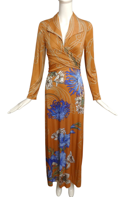 1970s Quiana Print Maxi Dress, Size 8