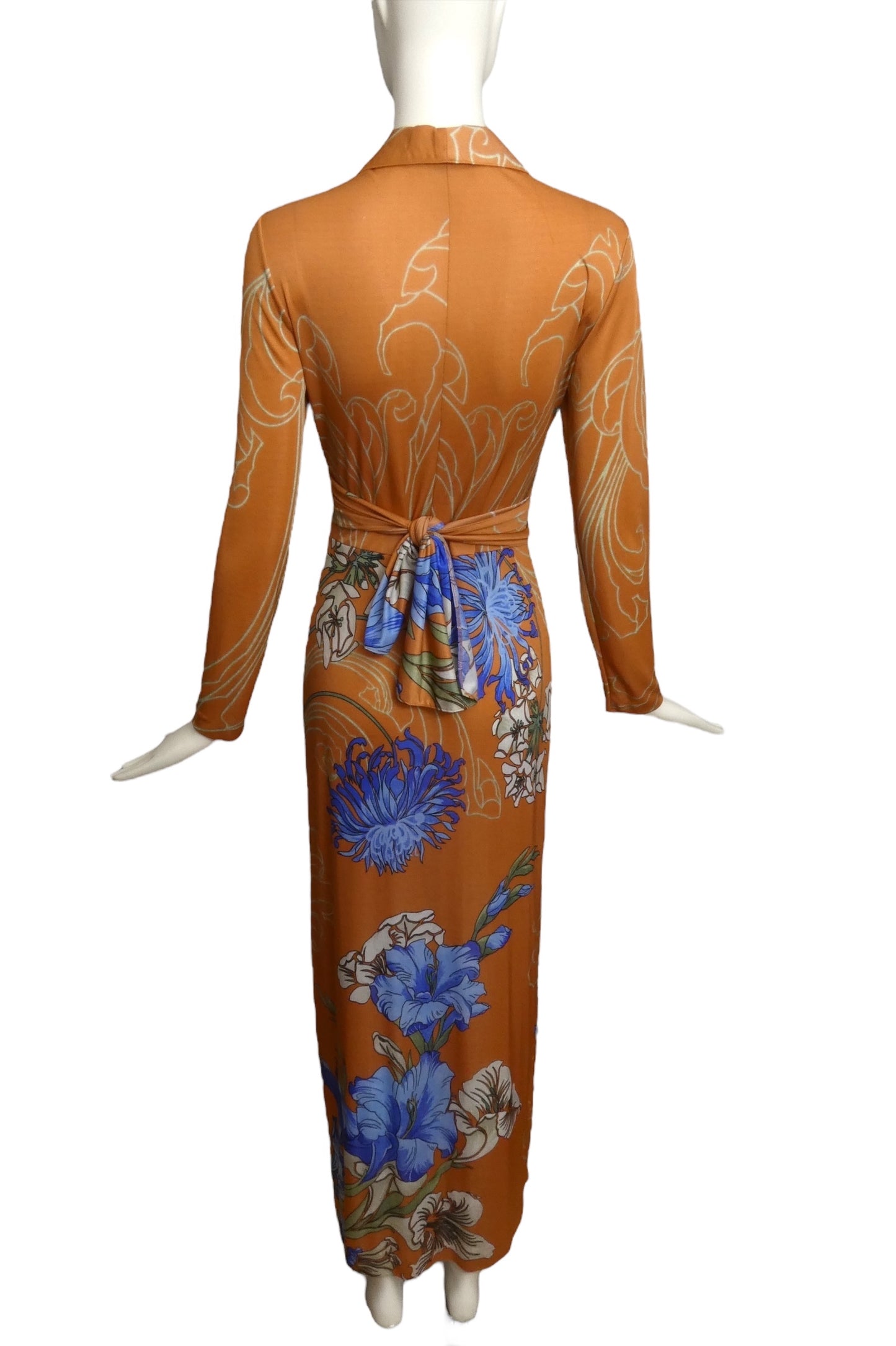 1970s Quiana Print Maxi Dress, Size 8