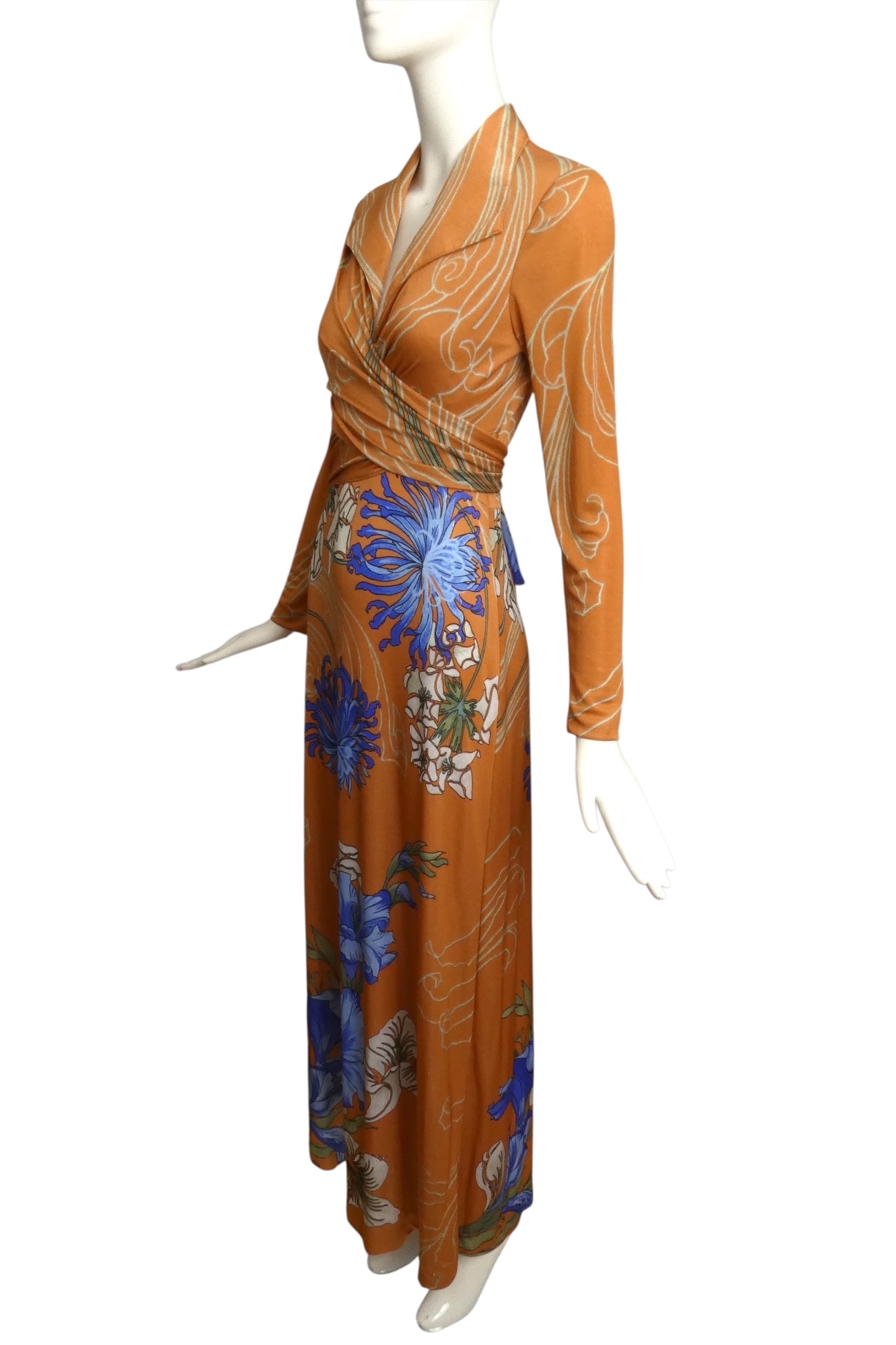 1970s Quiana Print Maxi Dress, Size 8