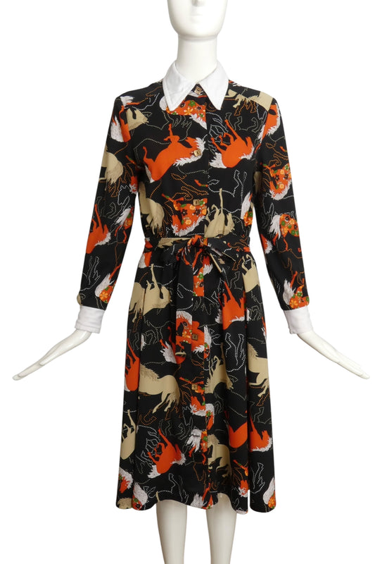 1970s Horse Print Shift Dress, Size 10