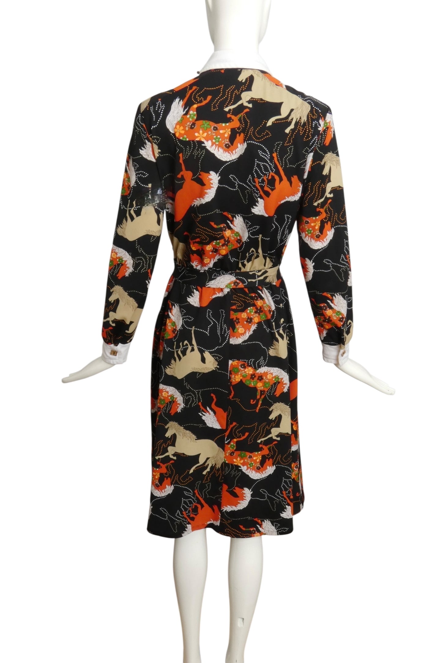 1970s Horse Print Shift Dress, Size 10