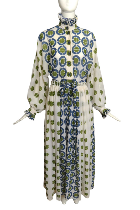 1970s Geo Print Maxi Dress, Size 6