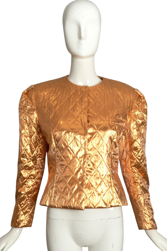 PIERRE CARDIN- 1980s Quilted Copper Lamé Jacket, Size 8