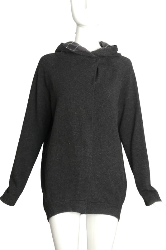 BRUNELLO CUCINELLI- Grey Cashmere Hoodie Jacket, Size 10