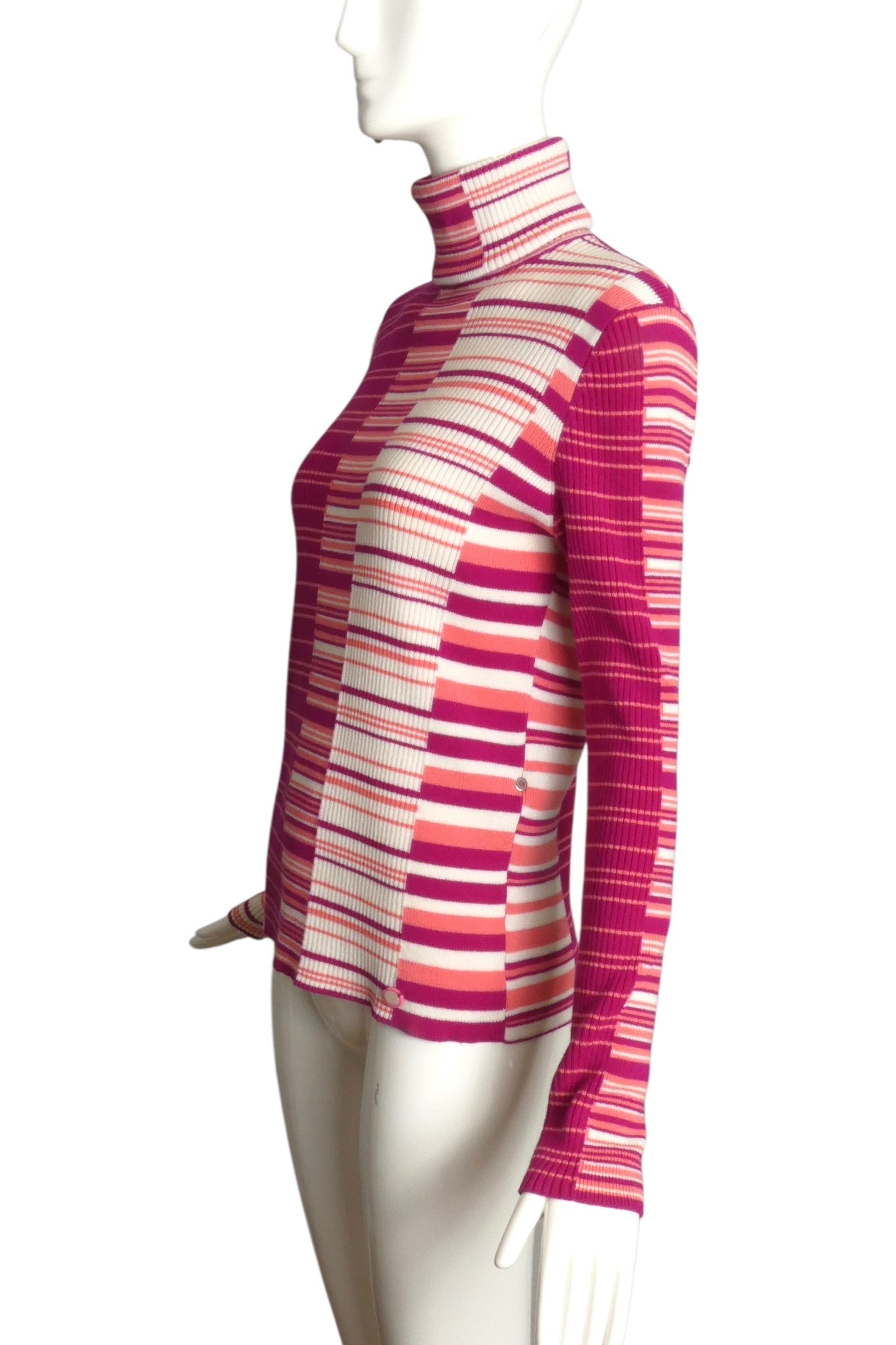 CHANEL- 2019 Multi Color Striped Turtle Neck Sweater, Size 6
