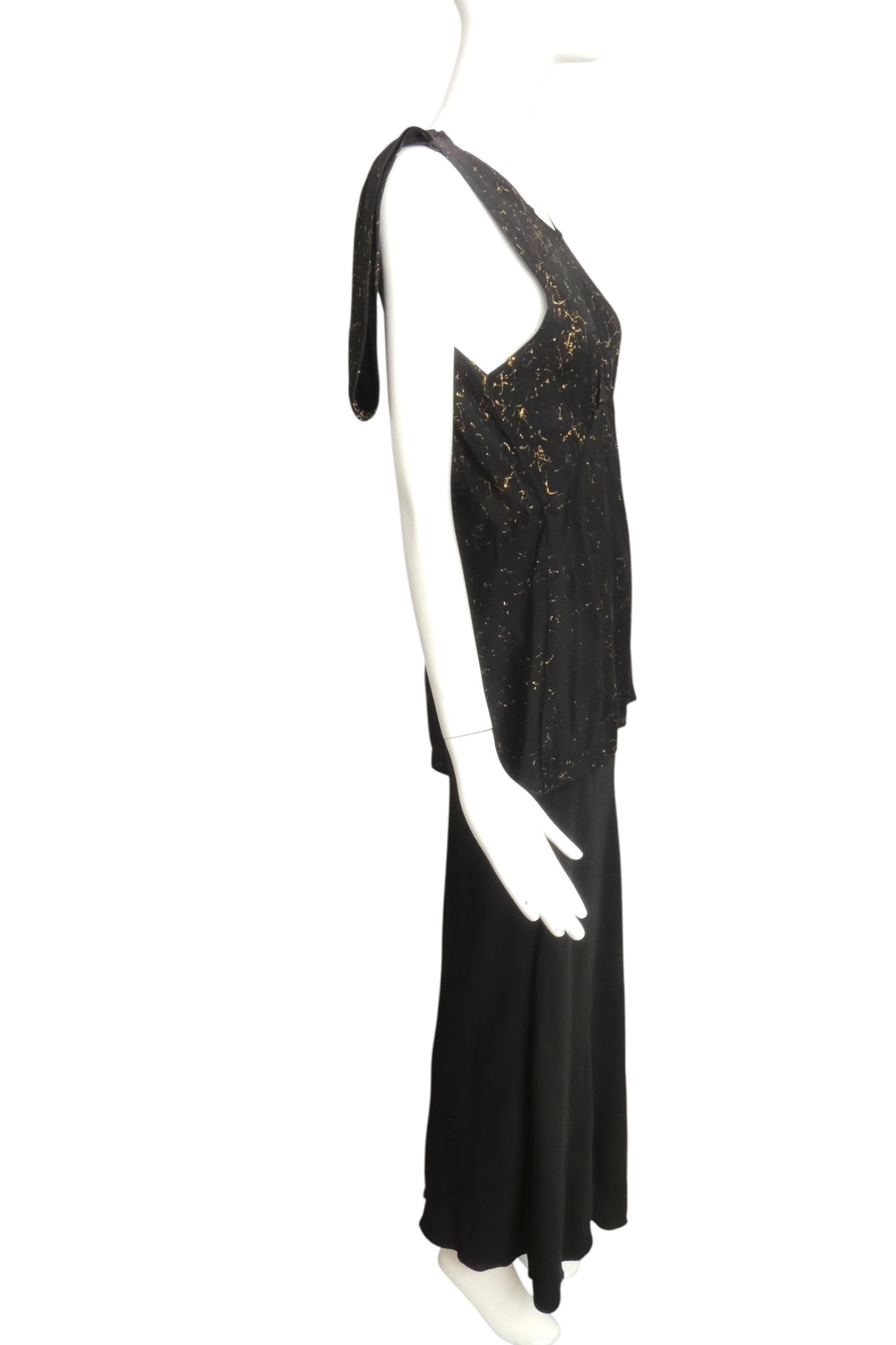1930s Black & Gold Crepe Evening Gown, Size 8
