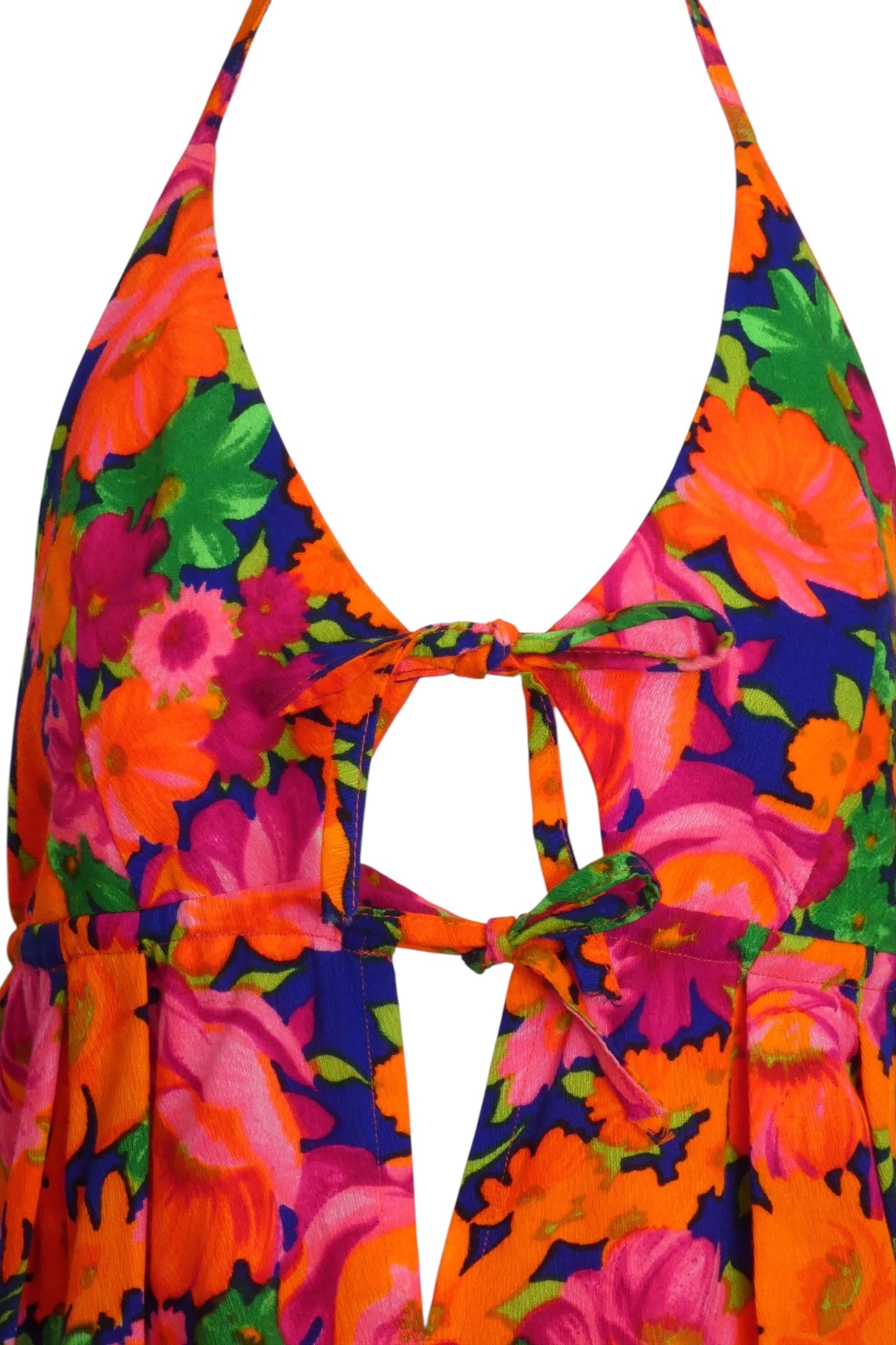 1970s Multi Color Floral Halter Dress, Size 10