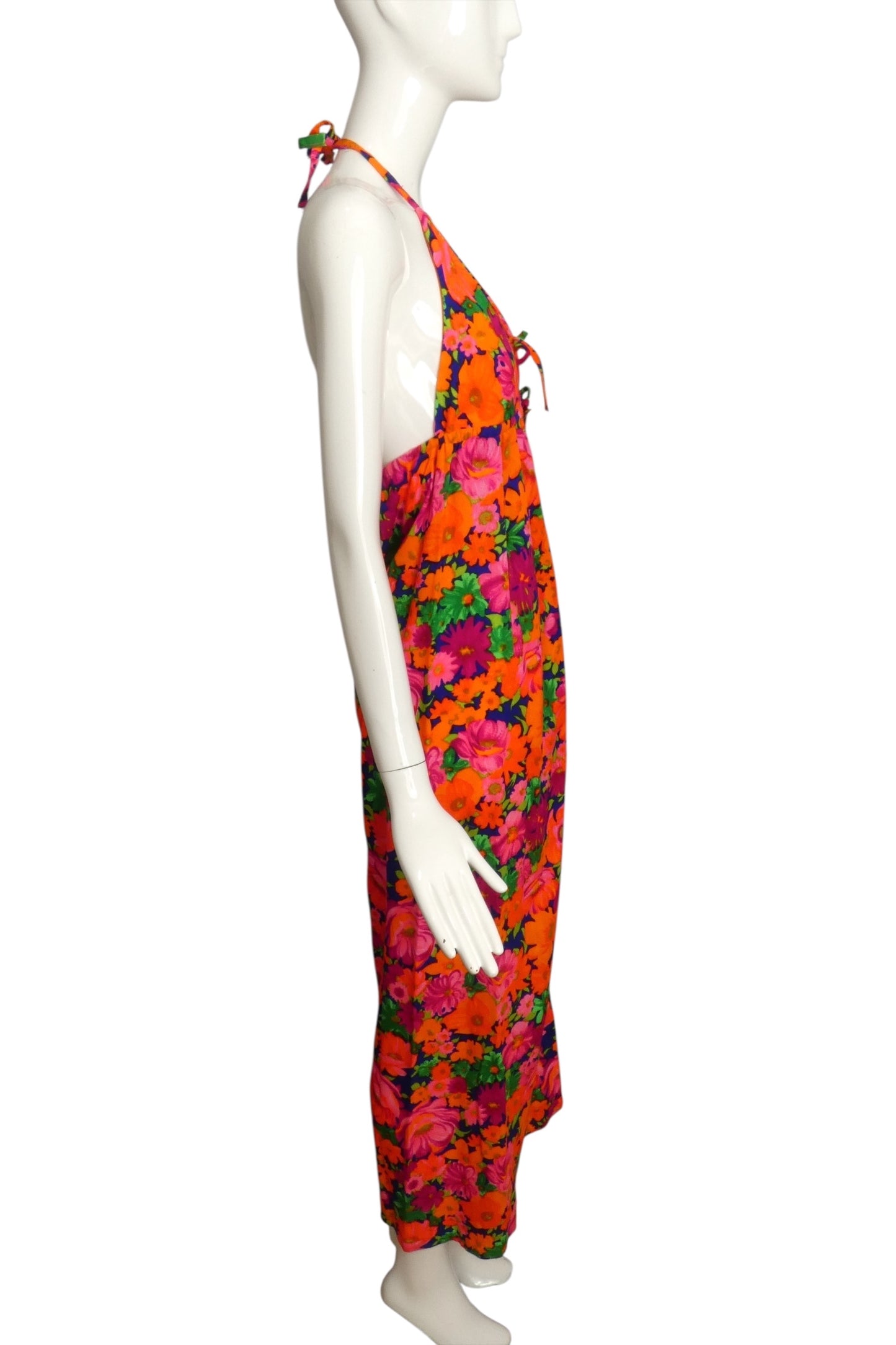 1970s Multi Color Floral Halter Dress, Size 10