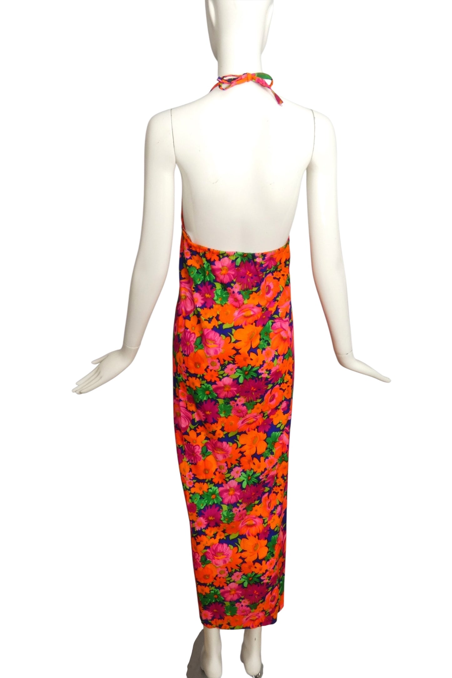 1970s Multi Color Floral Halter Dress, Size 10