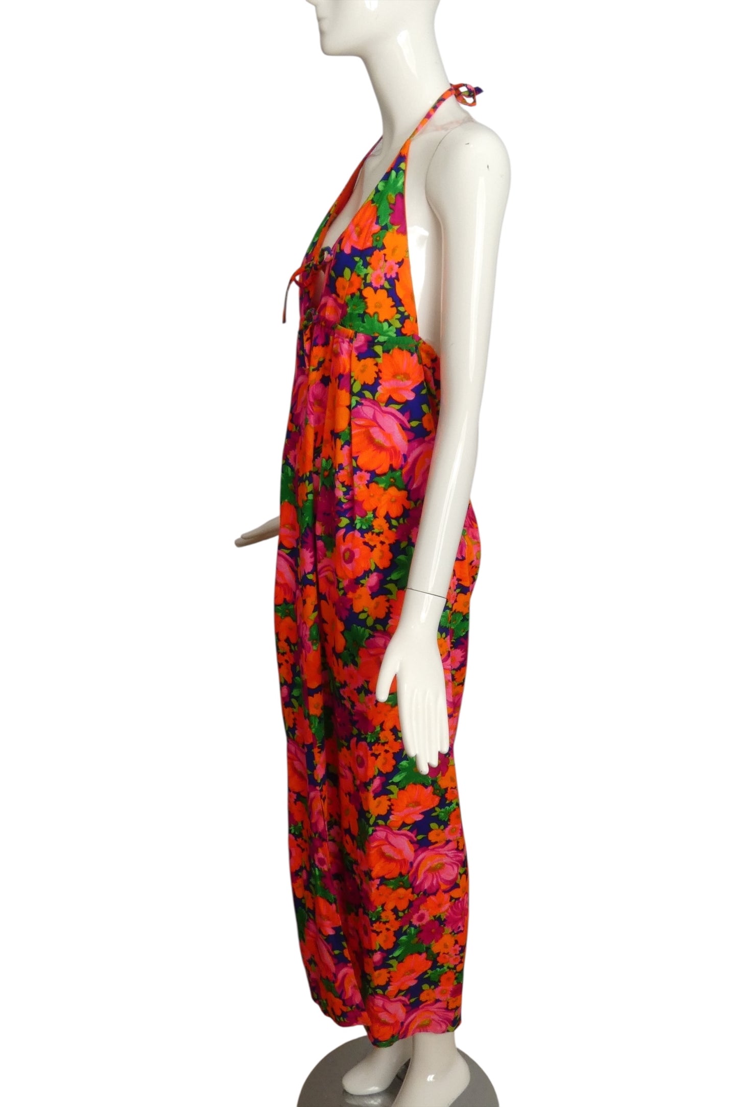 1970s Multi Color Floral Halter Dress, Size 10