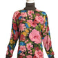 UNGARO- 1980s Floral Print Silk & Knit  Blouse, Size 8