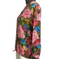 UNGARO- 1980s Floral Print Silk & Knit  Blouse, Size 8