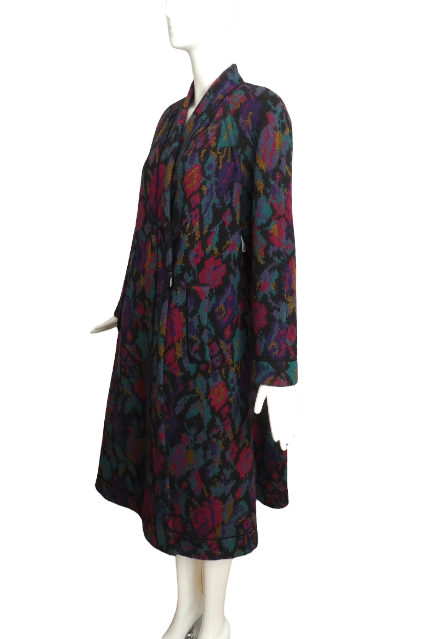 MISSONI- 1980s Multi Color Wool Knit Coat, Size 8
