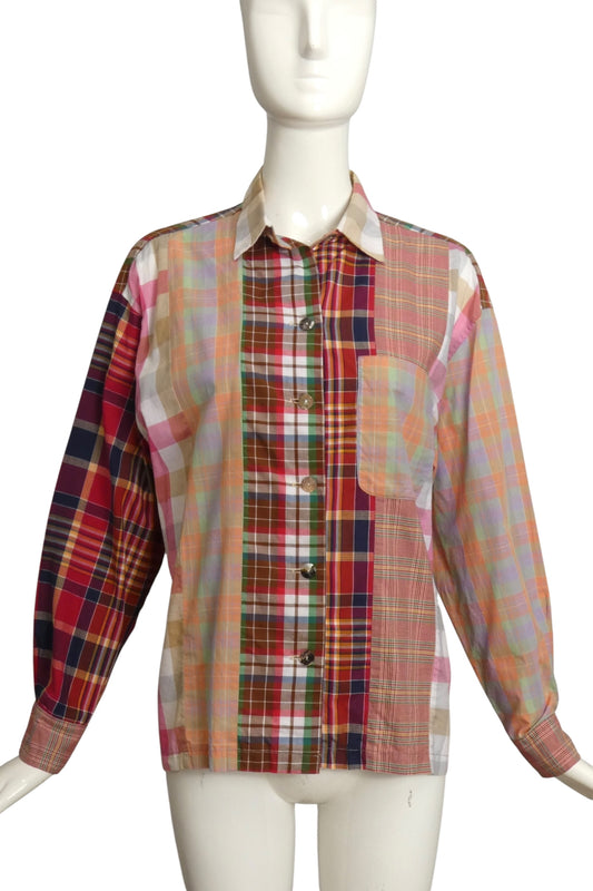 TODD OLDHAM- 1990s Cotton Plaid Blouse, Size 10P