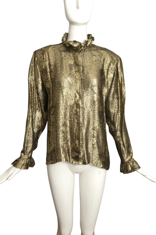 LOUIS FERAUD- 1980s Metallic Lame Blouse, Size 8