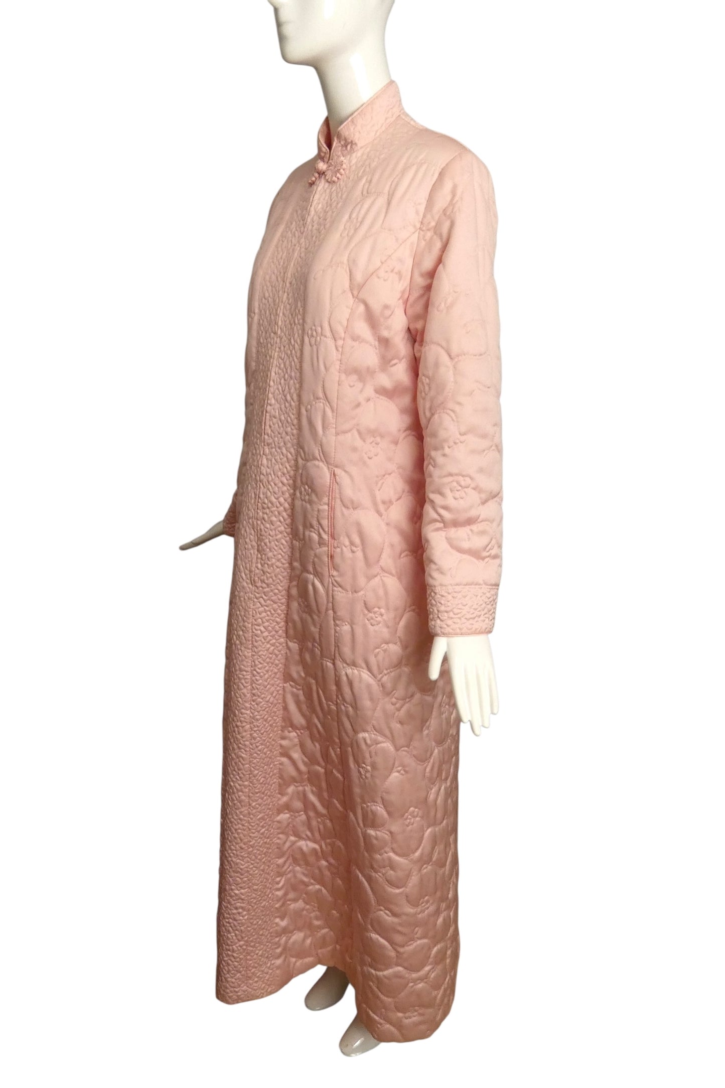 1980s Pink Quilted Satin Robe, Size 8