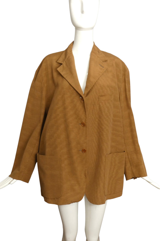 ROMEO GIGLI- 1980s Brown Moire Cotton Blazer, Size 10