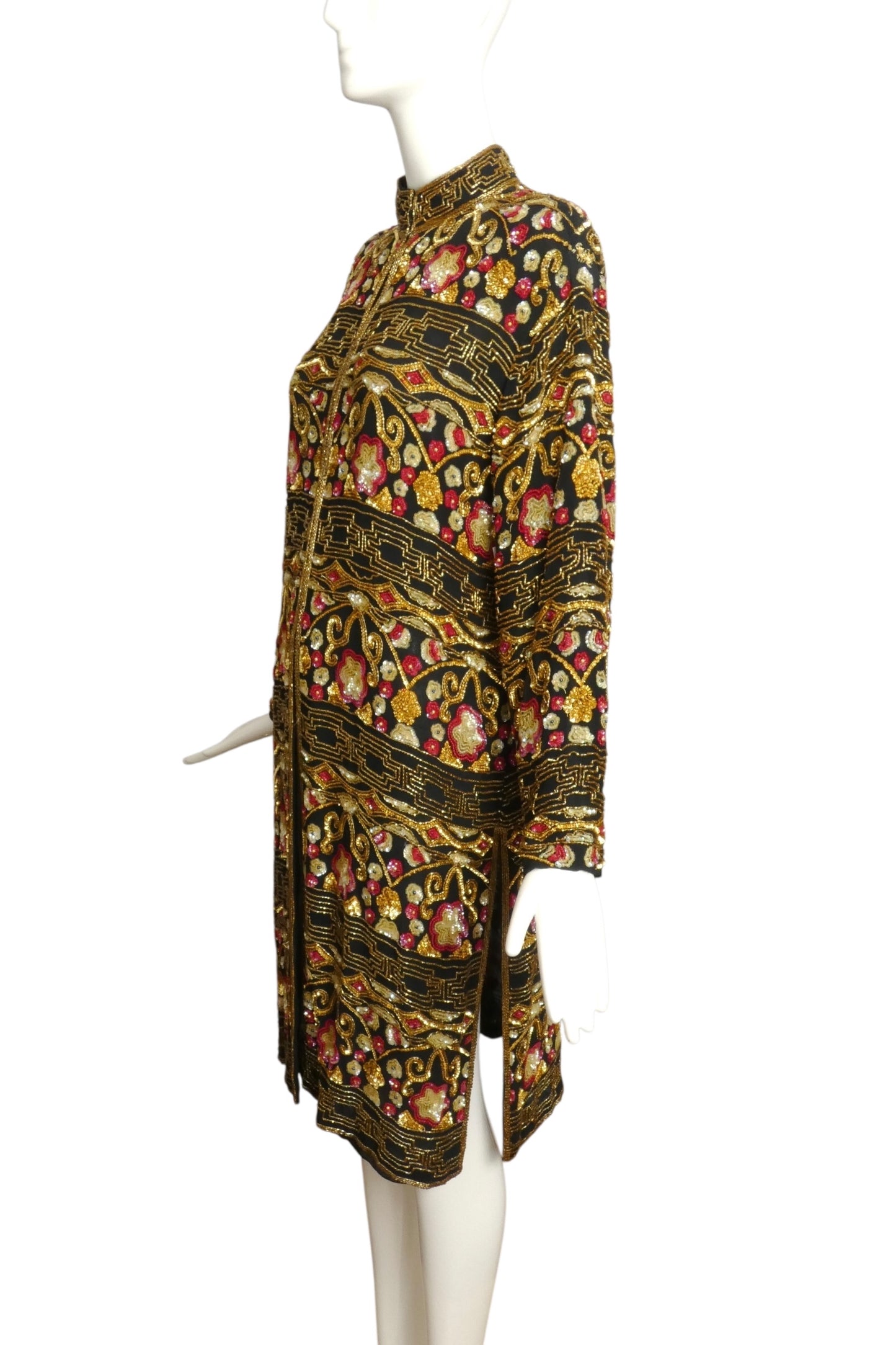 1980s Beaded & Sequin Chiffon Coat, Size 16