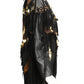 1980s Black Leather Fringe & Appliqué Coat, Size 10