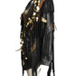 1980s Black Leather Fringe & Appliqué Coat, Size 10