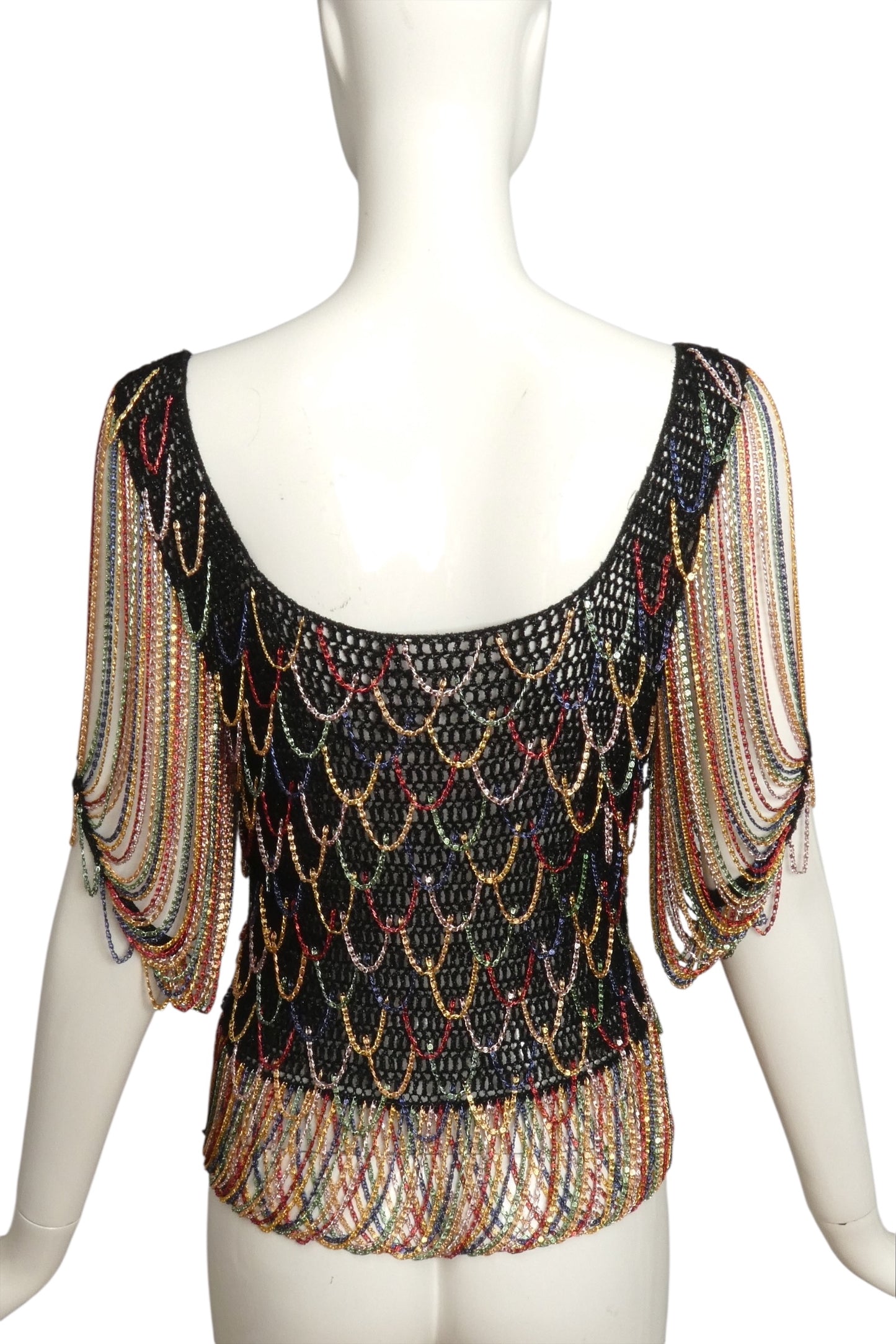LORIS AZZARO- 1970s Chain Fringe Sweater Top, Size 4